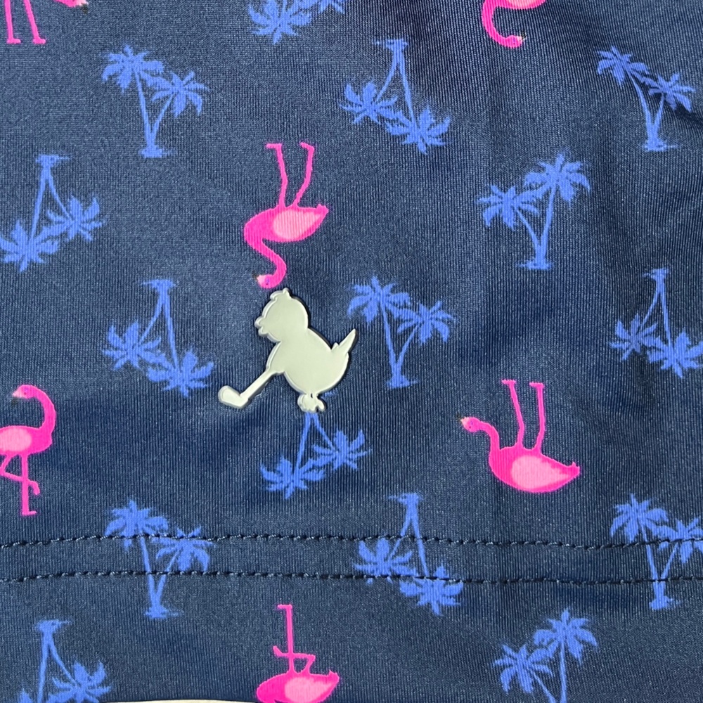 Birdie Bound Navy Flamingo Print Golf Shirt Men Size XL - Picture 4 of 8